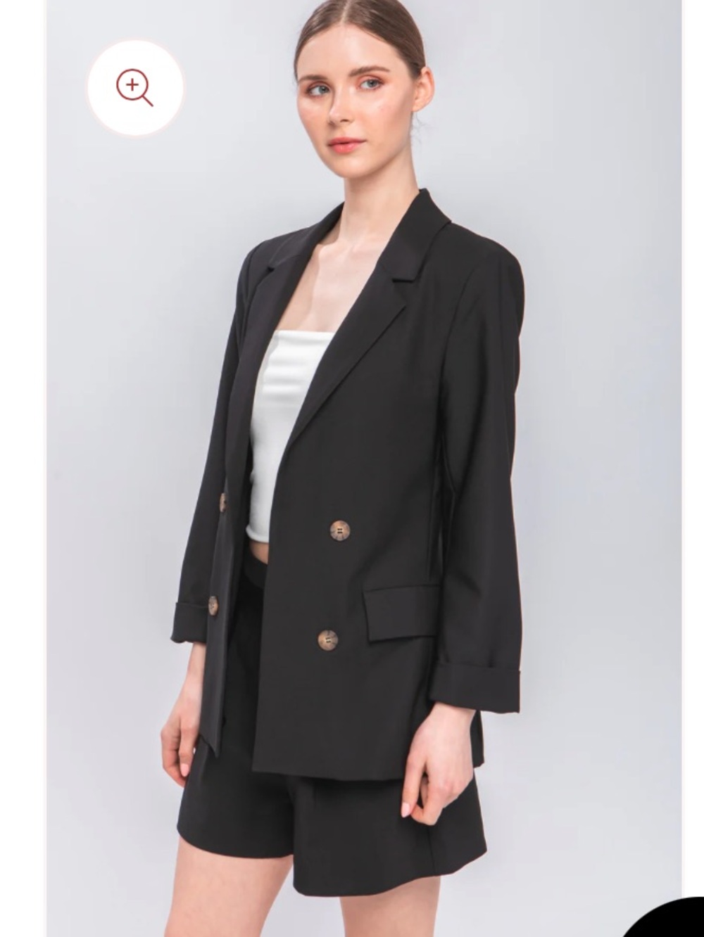 Love Tree Black Double-Breasted Blazer with Button Detail